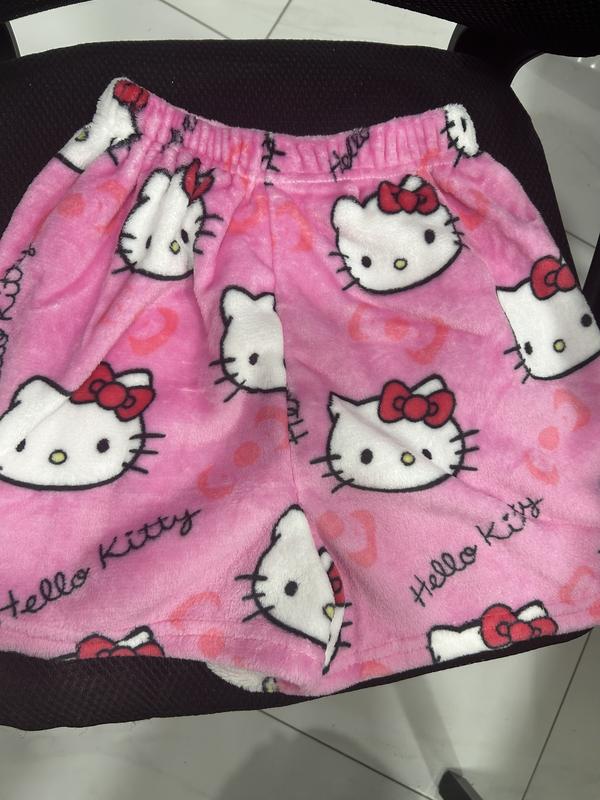 Casual Sports Shorts Flannel Cartoon Hello Kitty Women's Summer New Elastic Waist Pajama Pants Wide Leg Shorts Fashion
